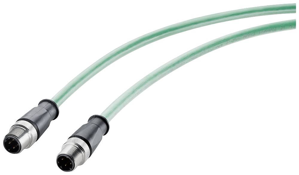 Zelený kábel s dvoma okrúhlymi konektormi na koncoch, vhodný pre elektrické alebo elektronické prepojenia.