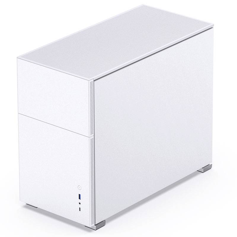 Biele, minimalistické počítačové púzdro s dvoma USB portami na prednej strane.
