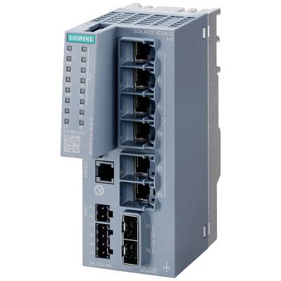 Priemyselný switch so šiestimi portmi, značky 'Siemens', model 'Scalance XC206-2G'. Vhodný pre sieťové aplikácie v priemyselných prostrediach.