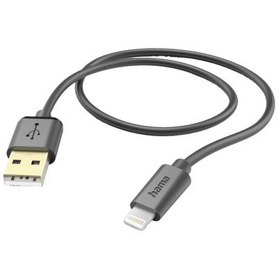 USB kábel s Lightning konektorom, značka 'hama', v sivom dizajne, vhodný na synchronizáciu a nabíjanie zariadení.