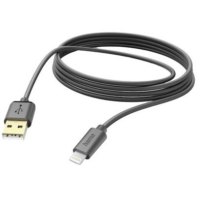 Čierny kábel s USB-A konektorom na jednej strane a Lightning konektorom na druhej strane, vhodný pre zariadenia Apple.