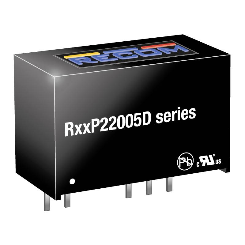 Elektronická súčiastka série RxxP22005D, čierna obdĺžniková komponenta s viacerými vývodmi na spodnom okraji, firemné logo v hornej časti.