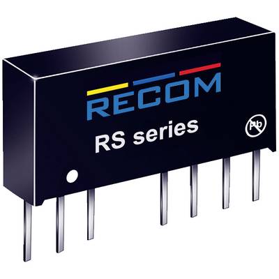 Menič napätia 'RECOM RS Series' so 6 kolíkmi. Čierny obdĺžnikový tvar s farebným logom a textom na hornej strane.