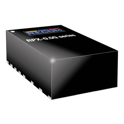 Čierna elektronická súčiastka s nápisom 'RECOM RPX-0.50 series' zobrazuje produkt zo série RPX.