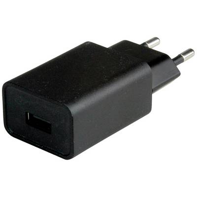 Čierna USB nabíjačka s dvoma kovovými kolíkmi na zasunutie do elektrickej zásuvky.