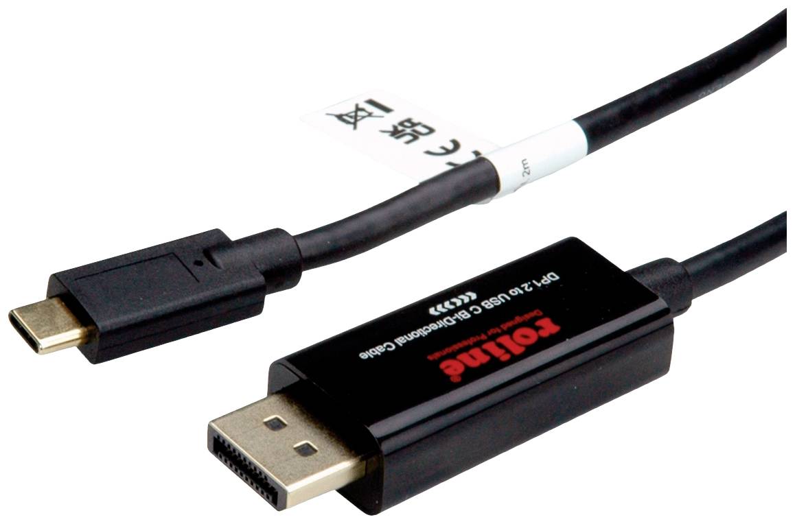 USB-C na DisplayPort kábel s červeným nápisom 'Roland' na konektore.