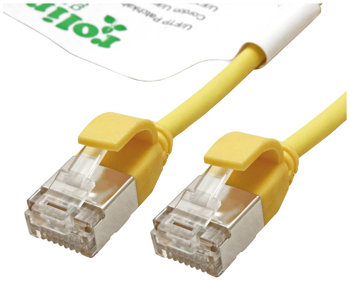 Dva žlté ethernetové káble s RJ45 konektormi, ktoré sa používajú na sieťové pripojenia.