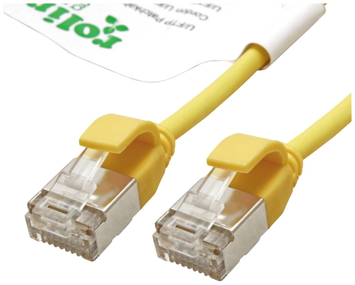 Dva žlté ethernetové káble so zástrčkami.