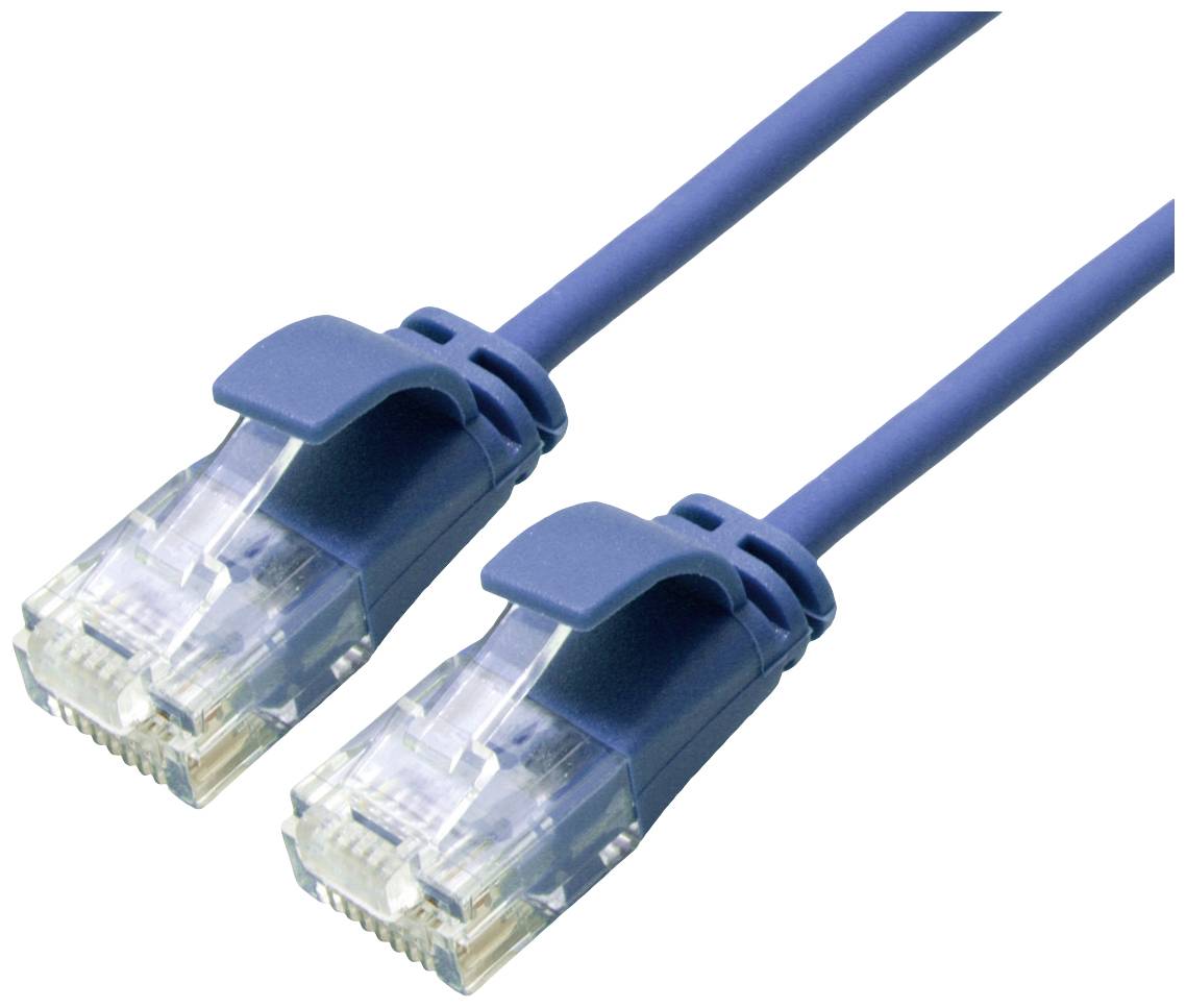 Dva modré ethernetové káble s RJ-45 konektormi, ktoré sa používajú na sieťové pripojenia.