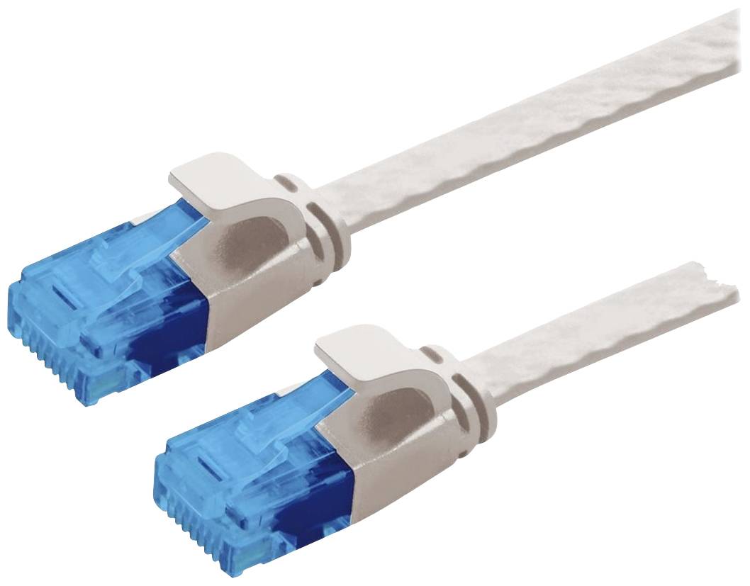 Dva modré ethernetové konektory s bielymi káblami na bielom pozadí.