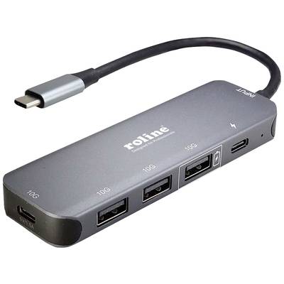 USB-C hub s viacerými portami: tri USB porty a jeden HDMI výstup. Vhodný pre zariadenia s USB-C konektorom.