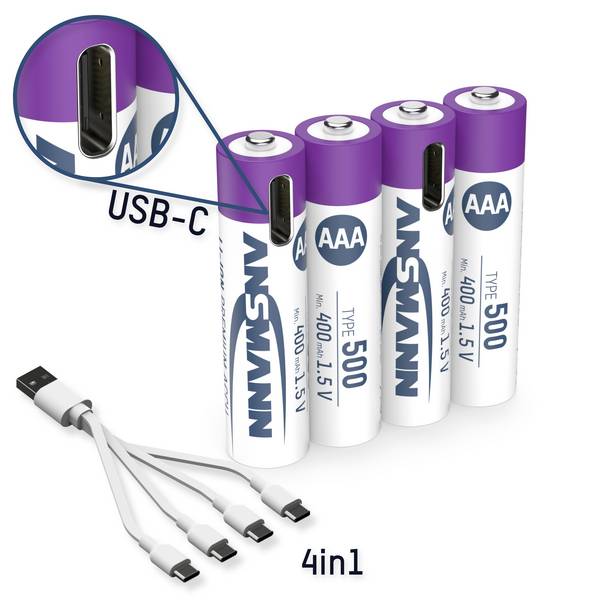Ansmann LR03 USB-C USB-C® akumulátor Li-Ion akumulátor 500 mAh 1.5 V 4 ks