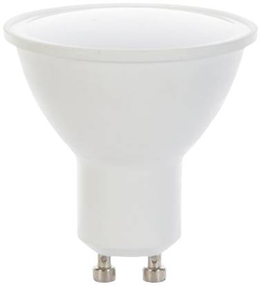 Biela LED žiarovka s päticou GU10, vhodná do podhľadových svietidiel.