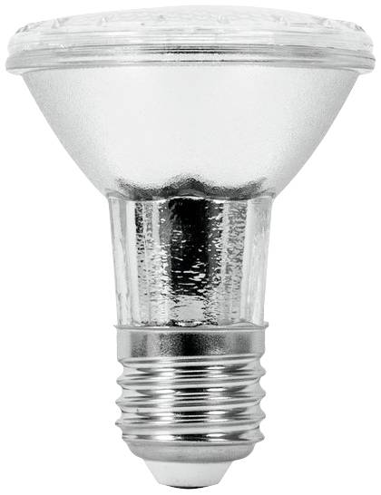 Strieborná LED žiarovka so závitom E27, vhodná pre reflektory a bodové osvetlenie.