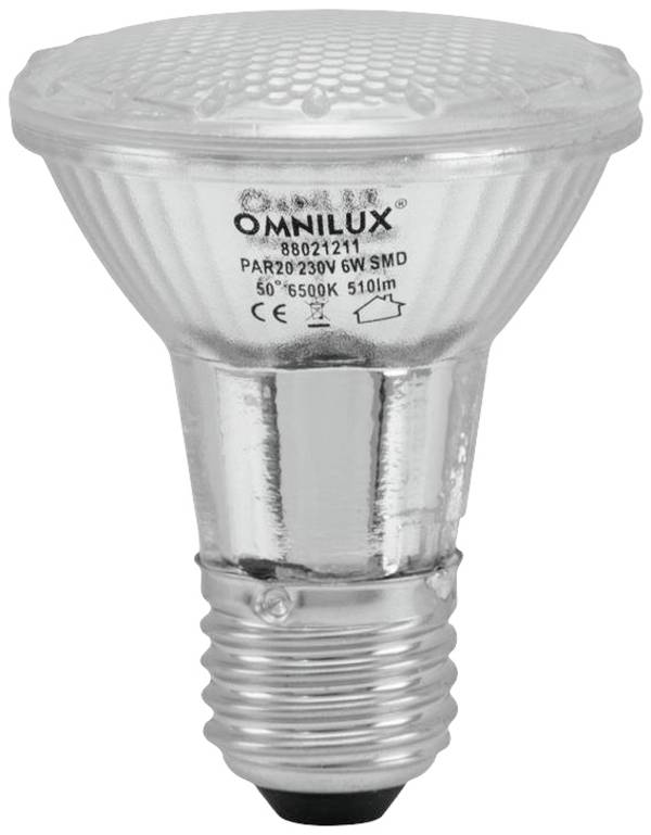 Omnilux 88021211 LED  En.trieda 2021 F (A - G) E27 Par 20 6 W chladná biela (Ø x v) 64 mm x 86 mm nestmievateľná 1 ks
