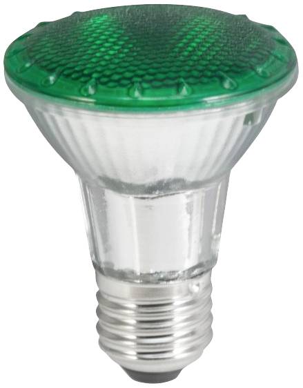 Zelená LED žiarovka so socketom E27, vhodná pre dekoratívne osvetlenie a energeticky úsporné svetelné riešenia.