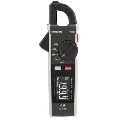 Multimeter Zange ukazuje 19,99 ampéra. Funkcie: True RMS, meranie AC/DC, maximálny prúd 100 A. Značka hore.