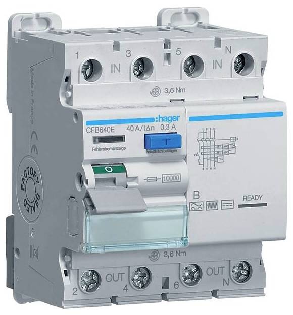 Hager CFB640E CFB640E prúdový chránič zvyškový prúdový chránič B 40 A 0.3 A 230 V, 400 V-0
