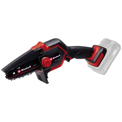 Akumulátorová mini reťazová píla v čiernej a červenej farbe s ergonomickou rukoväťou, viditeľné firemné logo 'Einhell'.