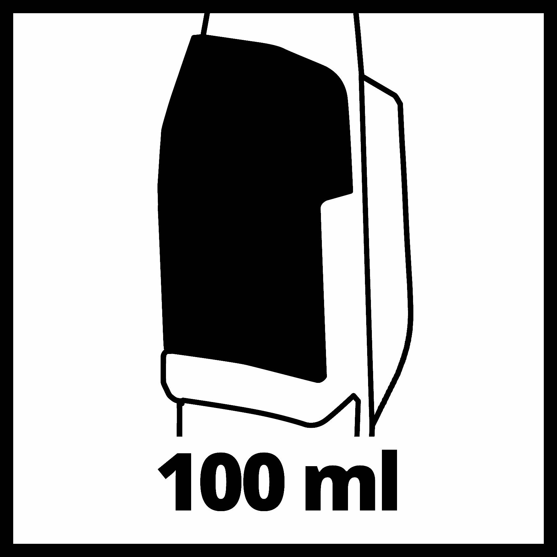 Symbol nádoby s čiernym obsahom a nápisom 100 ml