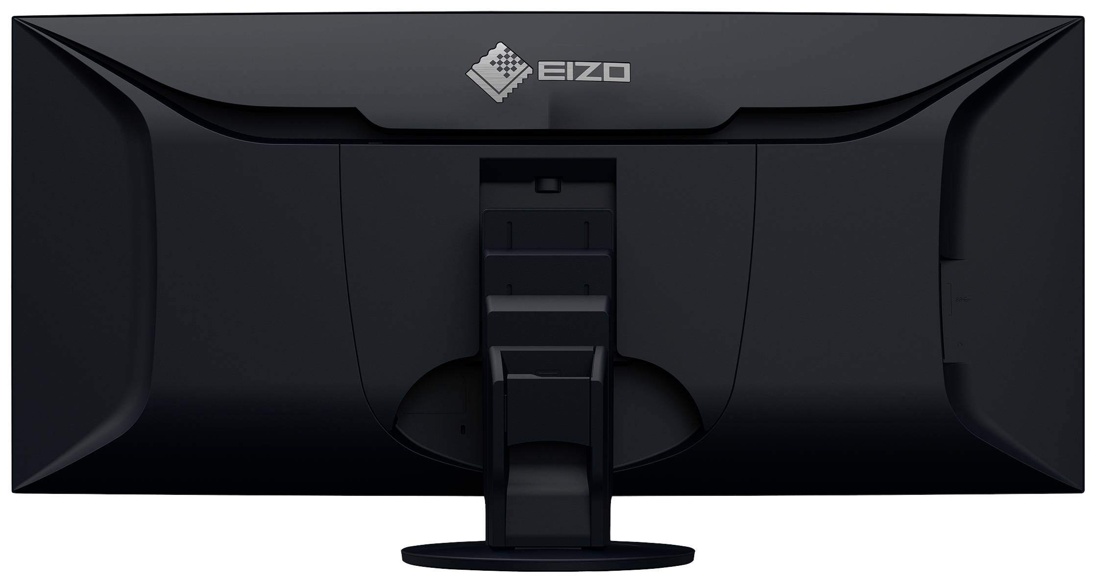Zadná strana monitora Eizo, zobrazujúca držiak a káblové prípojky.