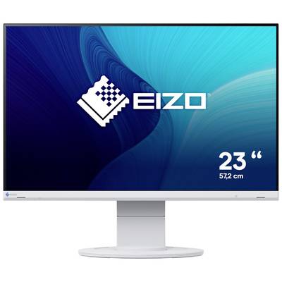 Monitor s logom EIZO na modrom pozadí, veľkosť displeja 23 palcov (57,2 cm). Display nezobrazuje žiadny špecifický obsah.