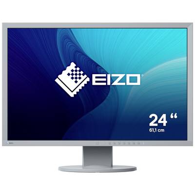Počítačový monitor s modrým pozadím zobrazuje logo 'EIZO' a veľkosť obrazovky '24 palcov, 61,1 cm'.