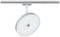 Stropné svetlo s okrúhlym bielym tienidlom a strieborným telom, namontované na koľajnici. Vhodné na cielenú svetelnú atmosféru.