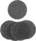Päť okrúhlych, tmavých brúsnych podložiek na bielom pozadí, jedna hore a štyri dole vedľa seba usporiadané.