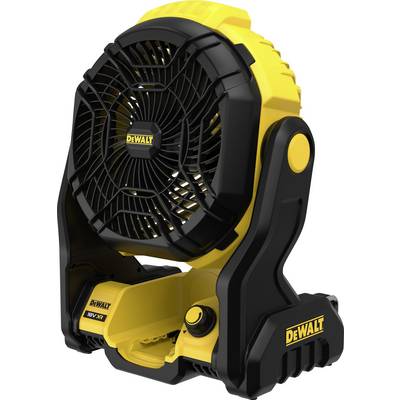Prenosný žltočierny ventilátor DeWalt s akumulátorovým pohonom, vhodný do dielní alebo na staveniská.