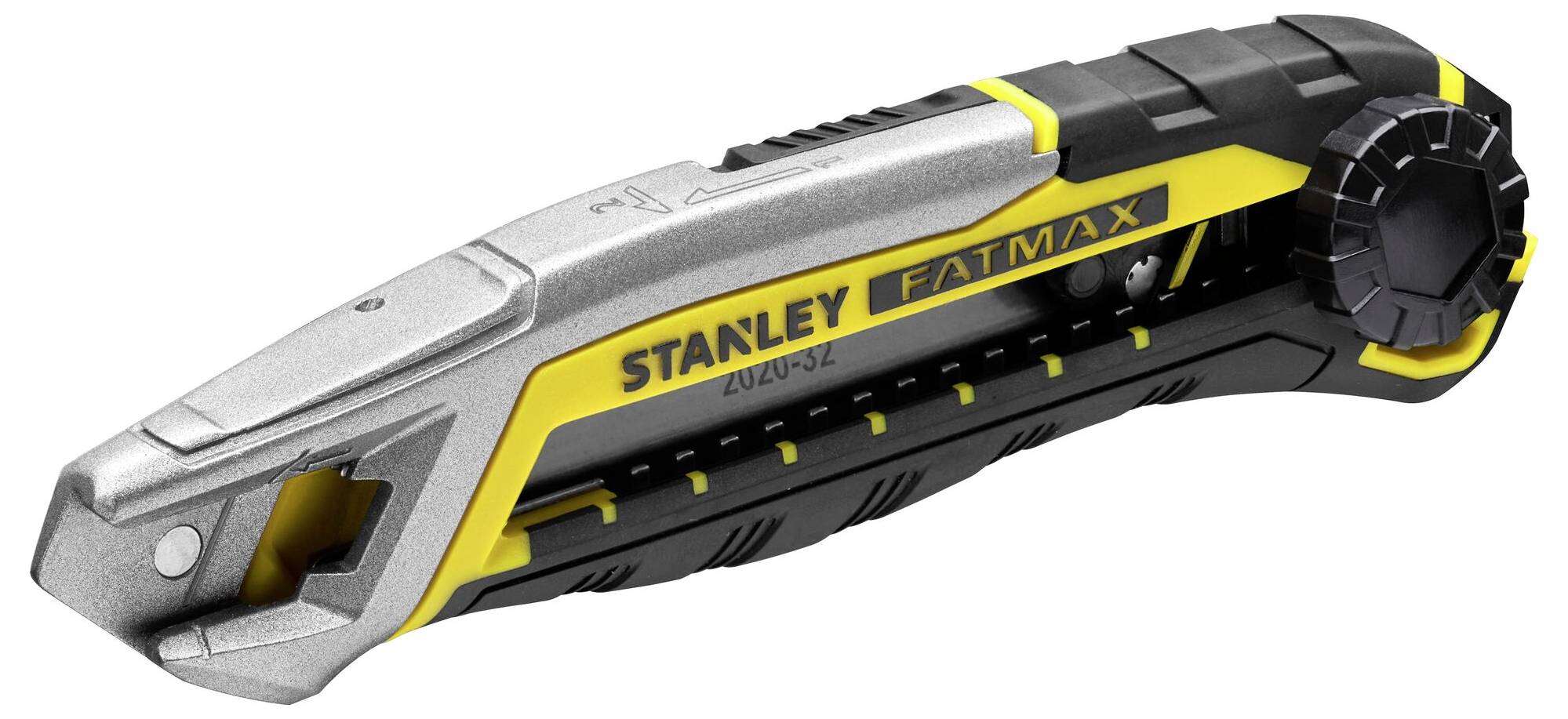 Žlté a čierne univerzálne nožíky so štítkom 'Stanley Fatmax', tvarované pre ergonomické uchopenie.
