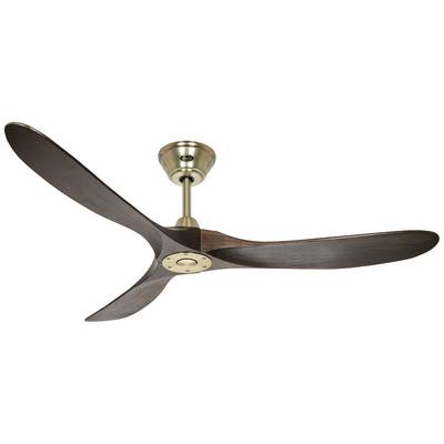 Stropný ventilátor z dreva s tromi dlhými krídlami a kovovým púzdrom. Elegantný, minimalistický dizajn pre moderný interiér.