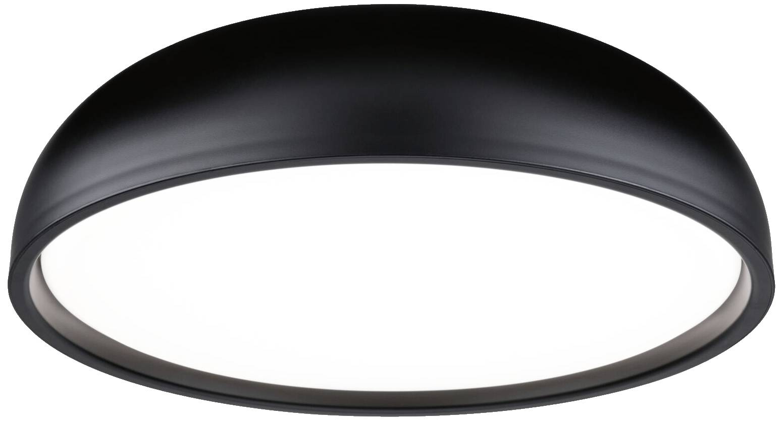 Okrúhle stropné svietidlo v čiernej farbe s jasným svetlom, vhodné do moderných interiérov.