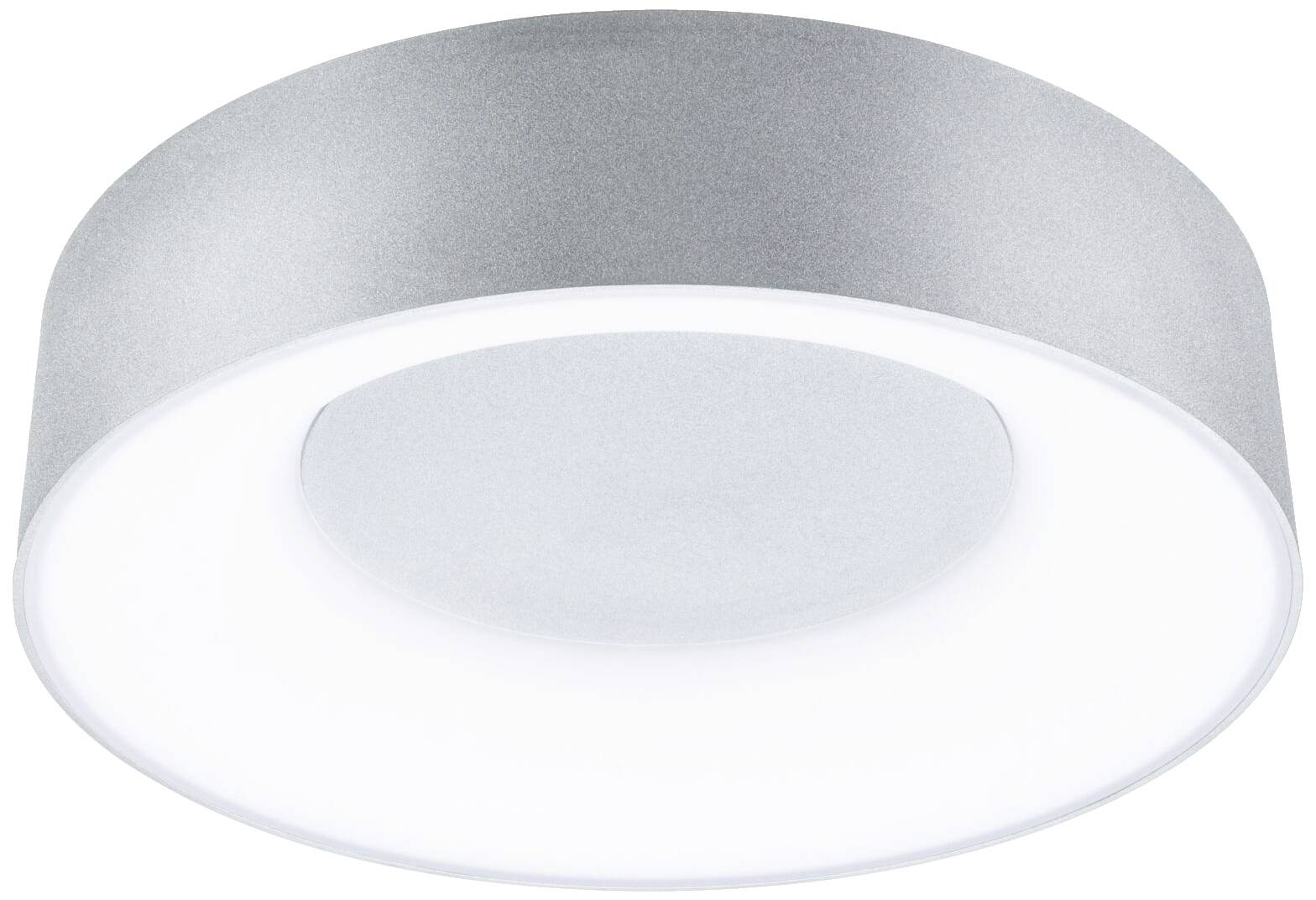 Okrúhle stropné zapustené svietidlo v striebornej farbe s bielym difúzorom, vhodné pre modernú priestorovú svetelnú výbavu.