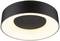 Čierne okrúhle stropné svietidlo s integrovaným LED svetlom, ktoré vyžaruje teplé biele svetlo. Ideálne pre moderný interiér.