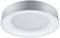 Okrúhle, moderné LED stropné svietidlo so strieborným krytom a bielym difúzorom, vhodné pre rovnomerné osvetlenie priestoru.