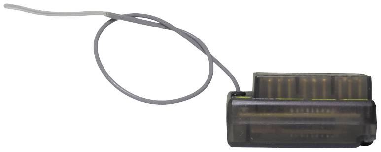 Malý, obdĺžnikový čierny elektronický čip s tenkým sivým káblom, pravdepodobne určený pre technické aplikácie.