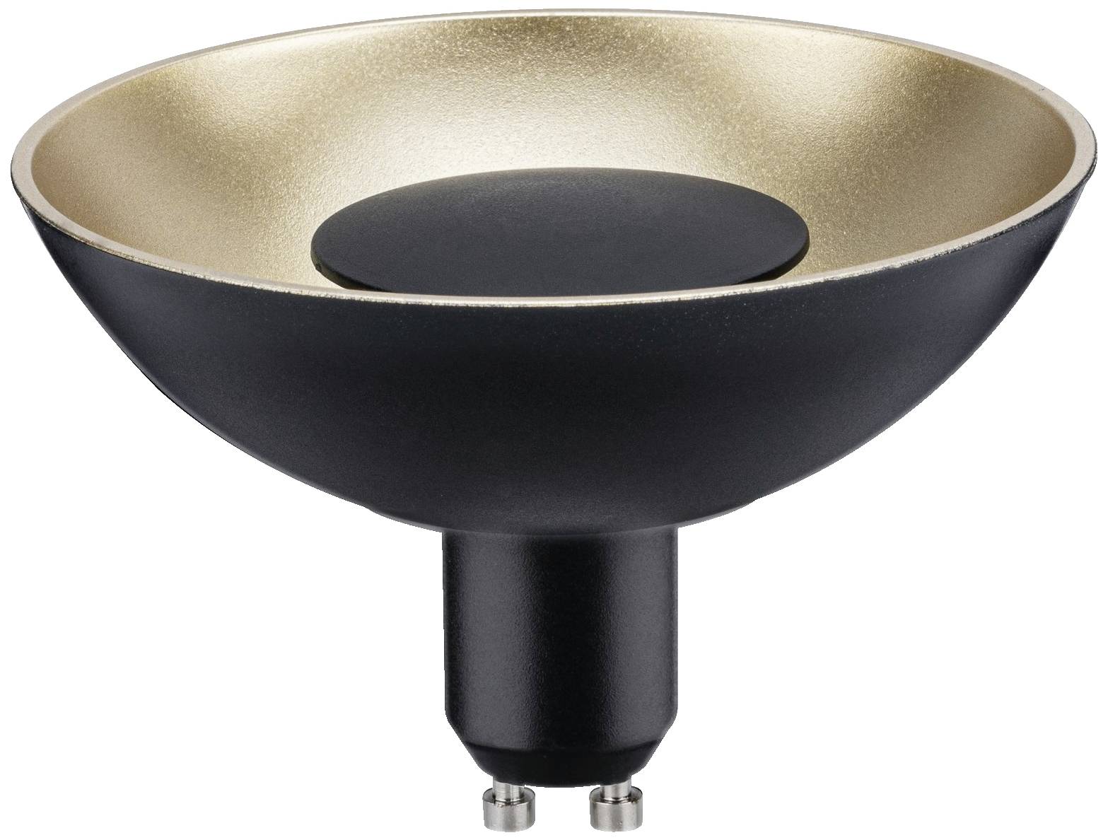 Čierna LED bodová lampa so zlatým vnútrom a päticou GU10, ideálna pre atmosférickú svetelnú výzdobu dekoratívnych priestorov.