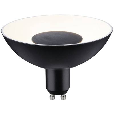 Čierna LED lampa v plochom, otvorenom dizajne, ktorá vyžaruje svetlo smerom nahor. Vhodná pre objímky GU10 a energeticky úsporná.