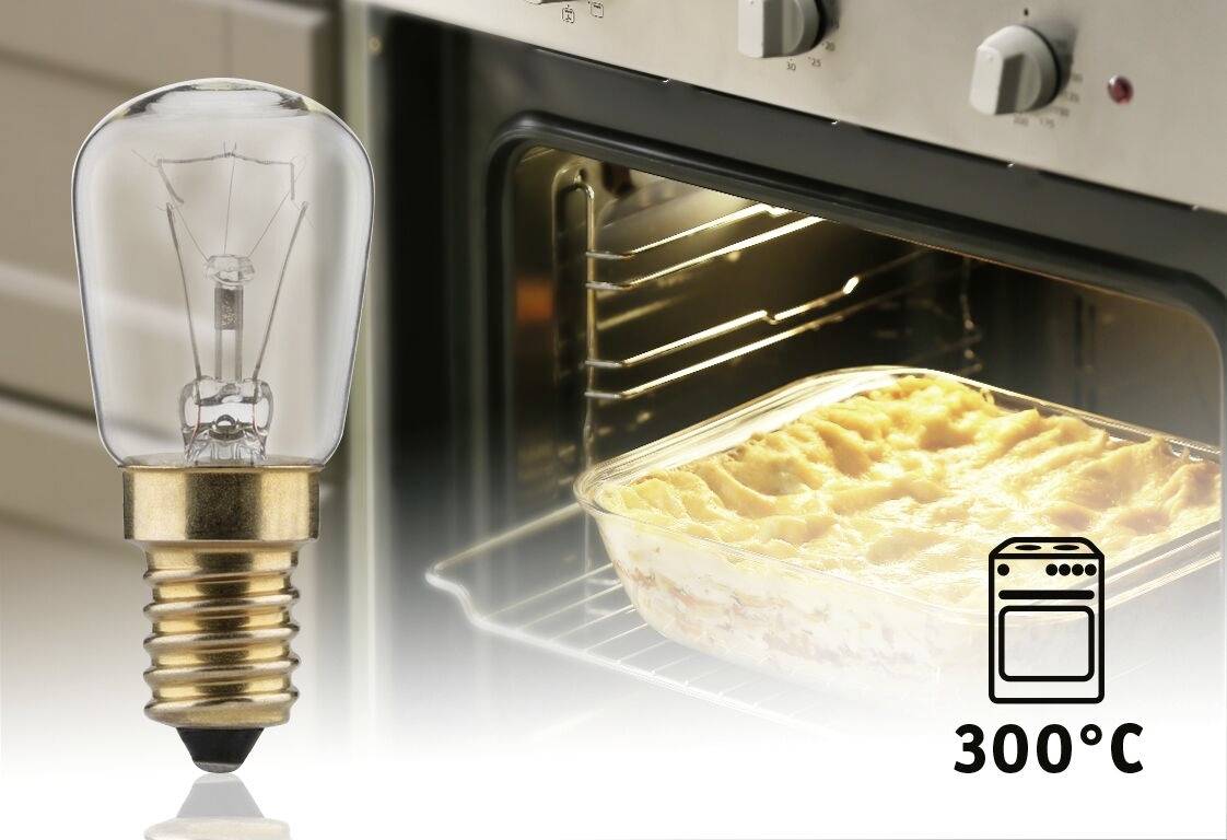 Žiarovka a rúra s casserole pečené pri 300°C. Symbol teploty a použitia rúry.
