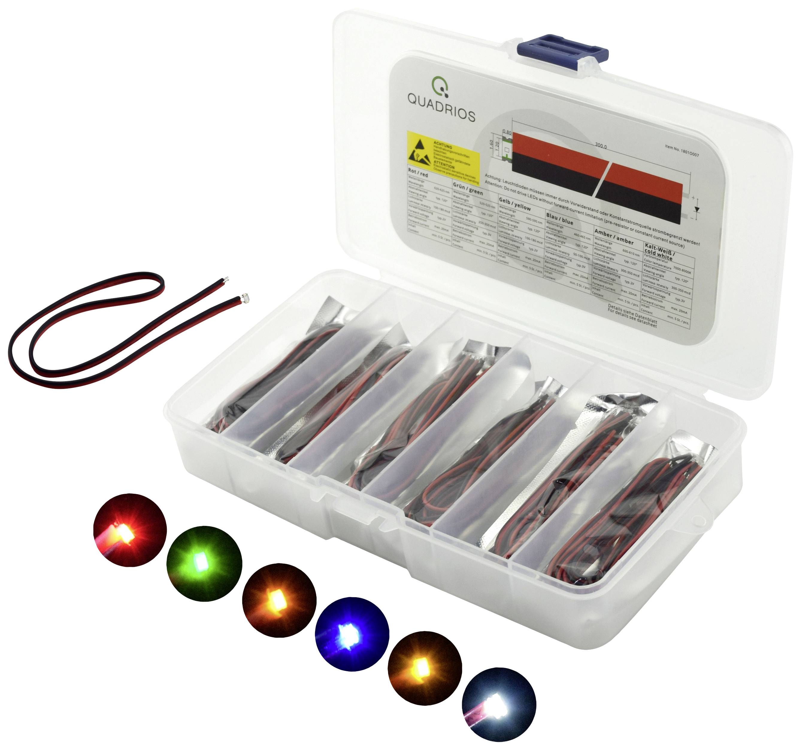 Quadrios LED-assortiment Rood, Groen, Geel, Blauw, Wit, Amber 20 mA 3.0 V afbeelding