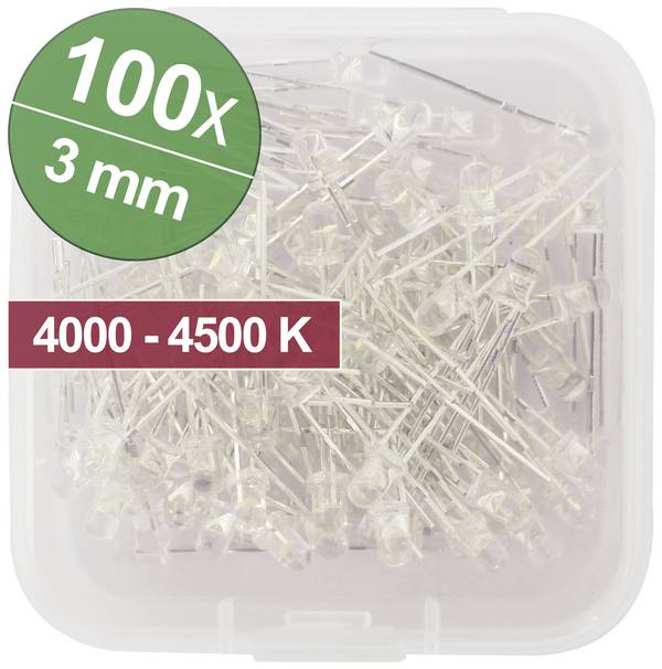 Quadrios LED sortiment prírodná biela guľatý 3 mm 9000 mcd 25 ° 20 mA 3.0 V Box