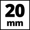 '20 mm' v čiernom písme pred bielym pozadím, zobrazené veľkým písmom.
