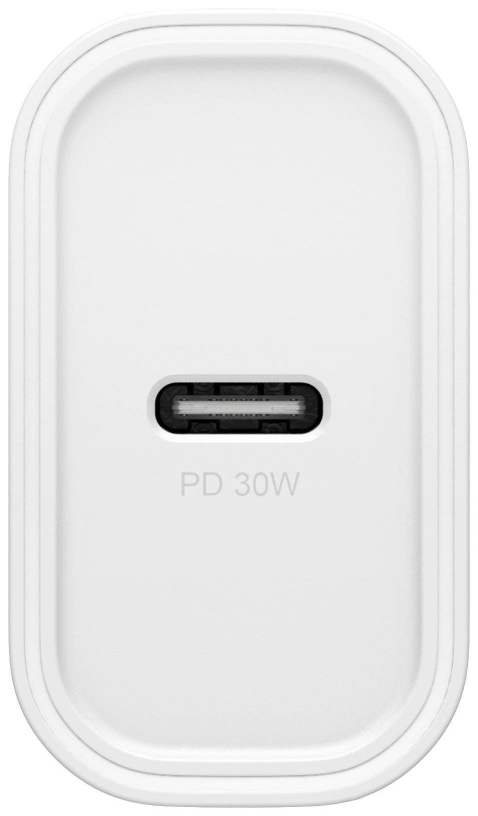 Biely USB-C nabíjací adaptér s nápisom 'PD 30W', vhodný pre rýchle nabíjanie.