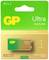 Obal batérie "GP Ultra Alkalická 9V x1" so zvýraznenými vlastnosťami "Dlhá životnosť" a "Opätovné použitie pre uskladnenie".