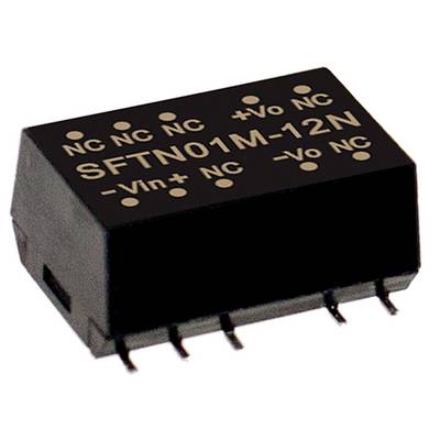 Kompaktná elektronická súčiastka s nápisom 'SFTN01M-12N', šesť pinov a označeniami pre elektrické pripojenia.