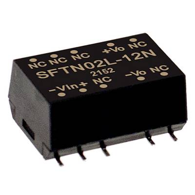 Elektronická súčiastka s nápisom 'SFTN02L-12N', zobrazuje niekoľko pripojení a označení ako '+Vo NC' a '-Vin-'.