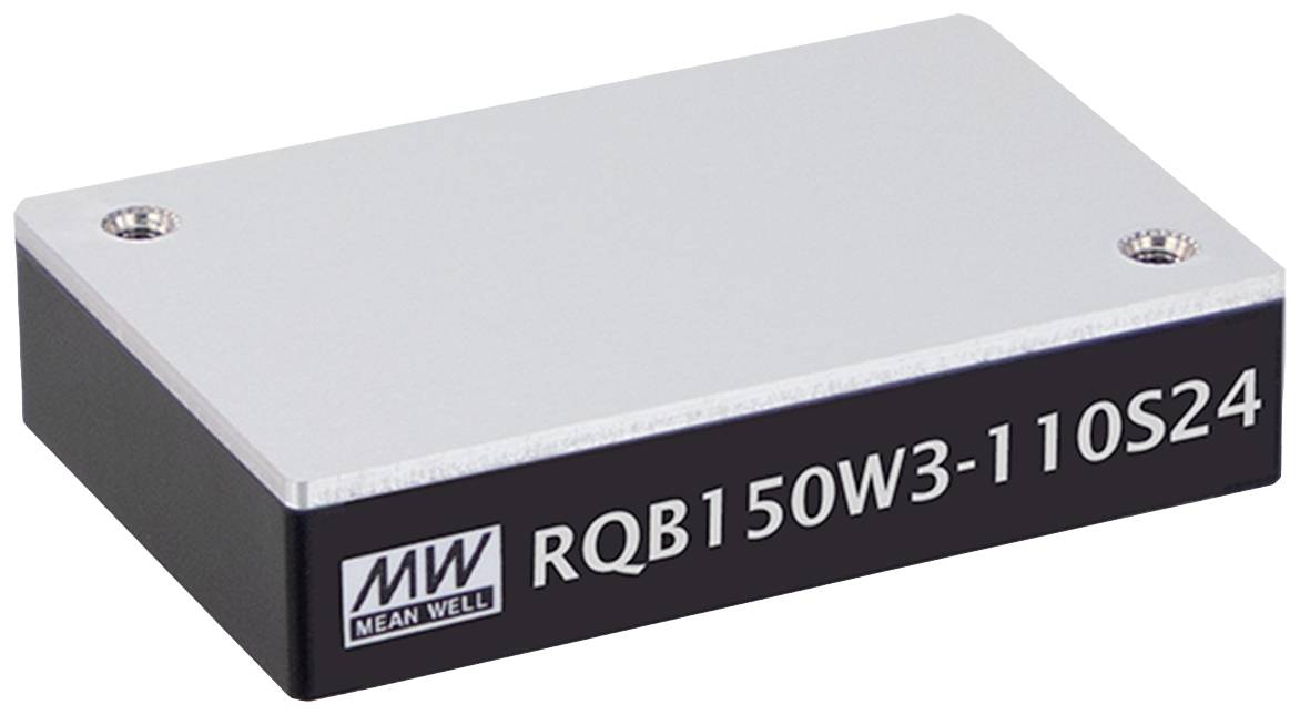 Elektronický modul s nápisom 'RQB150W3-110S24' a logom 'MW Mean Well' na prednej strane.
