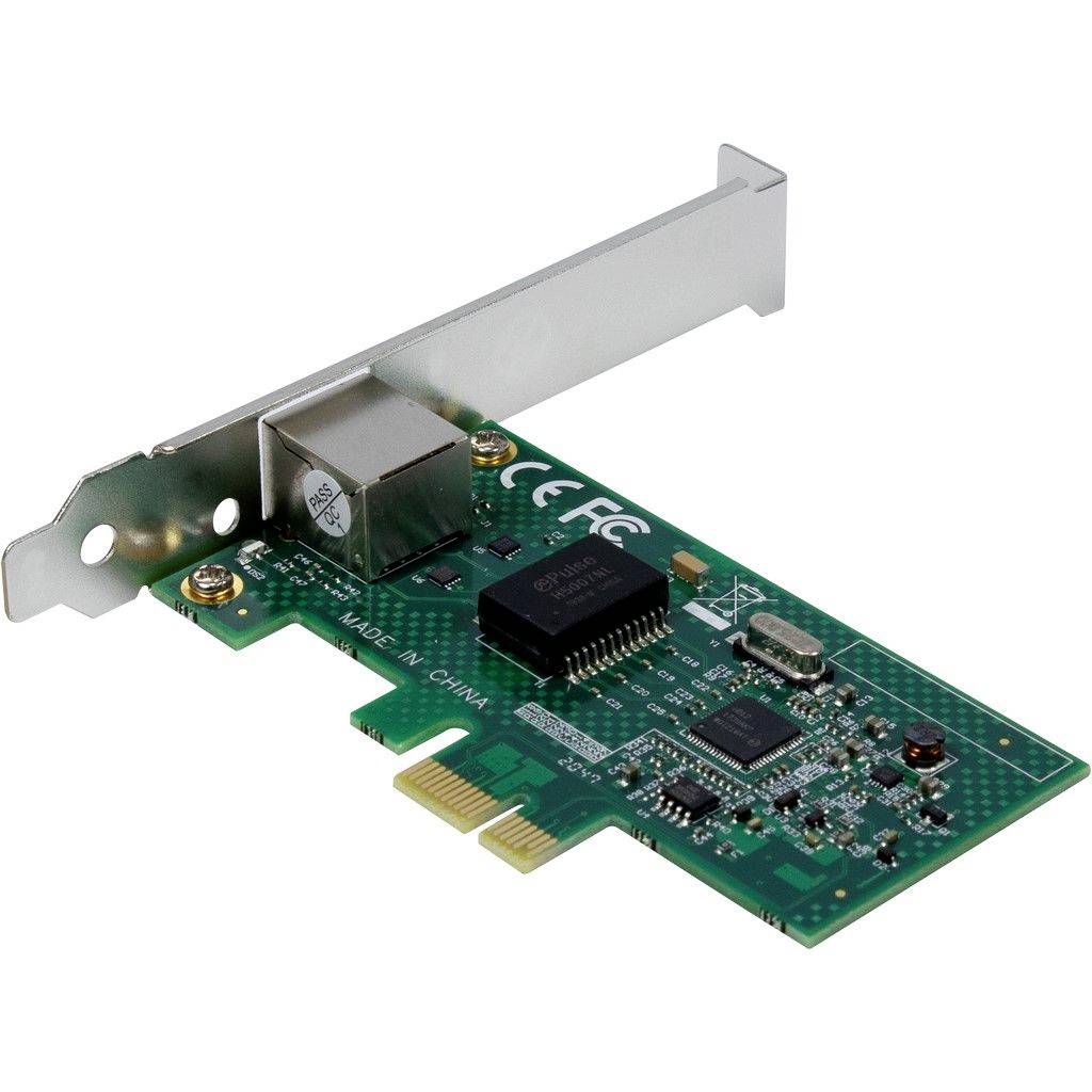 Zelená ethernetová sieťová karta s konektorom a pripojenými elektronickými súčiastkami vrátane RJ45 portu.