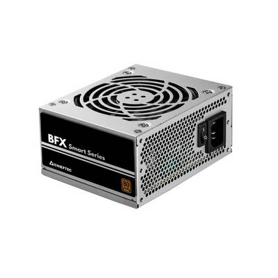Sieťový zdroj značky BFX Smart Series s ventilátorom hore a napájacím konektorom vzadu. Kovové šasi s čiernou etiketou a logom.
